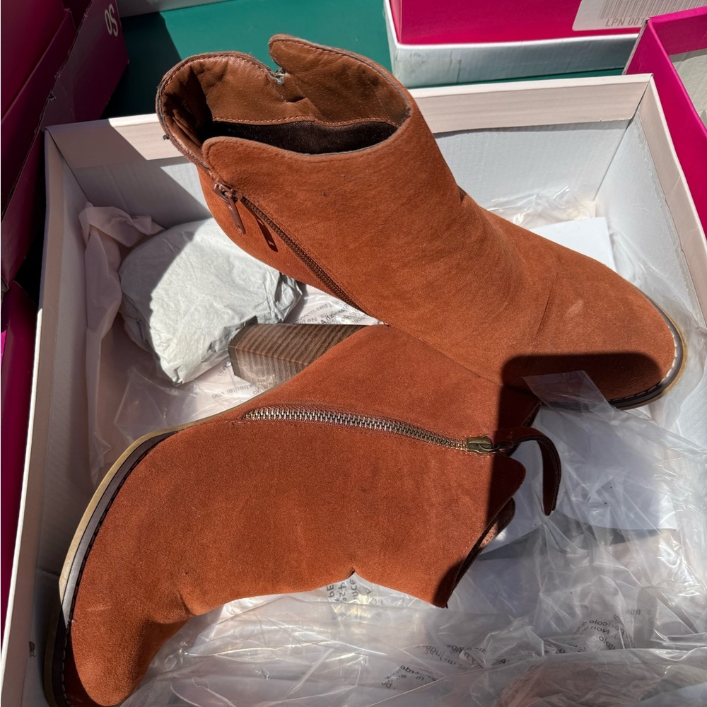 JustFab Tan Heeled Boots with Smooth Leather Finish